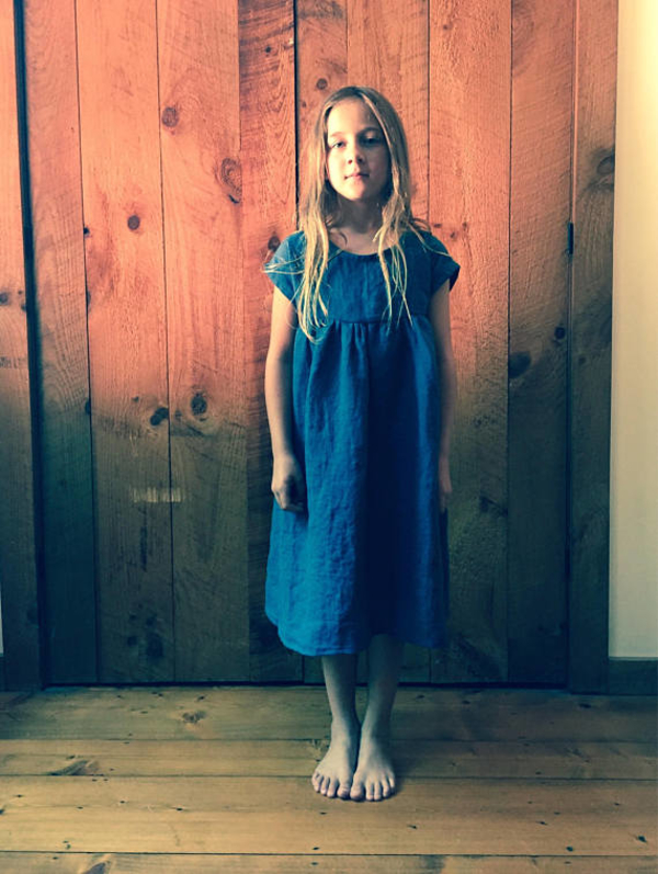 Zoe, girls simple linen dress in blue bonnet