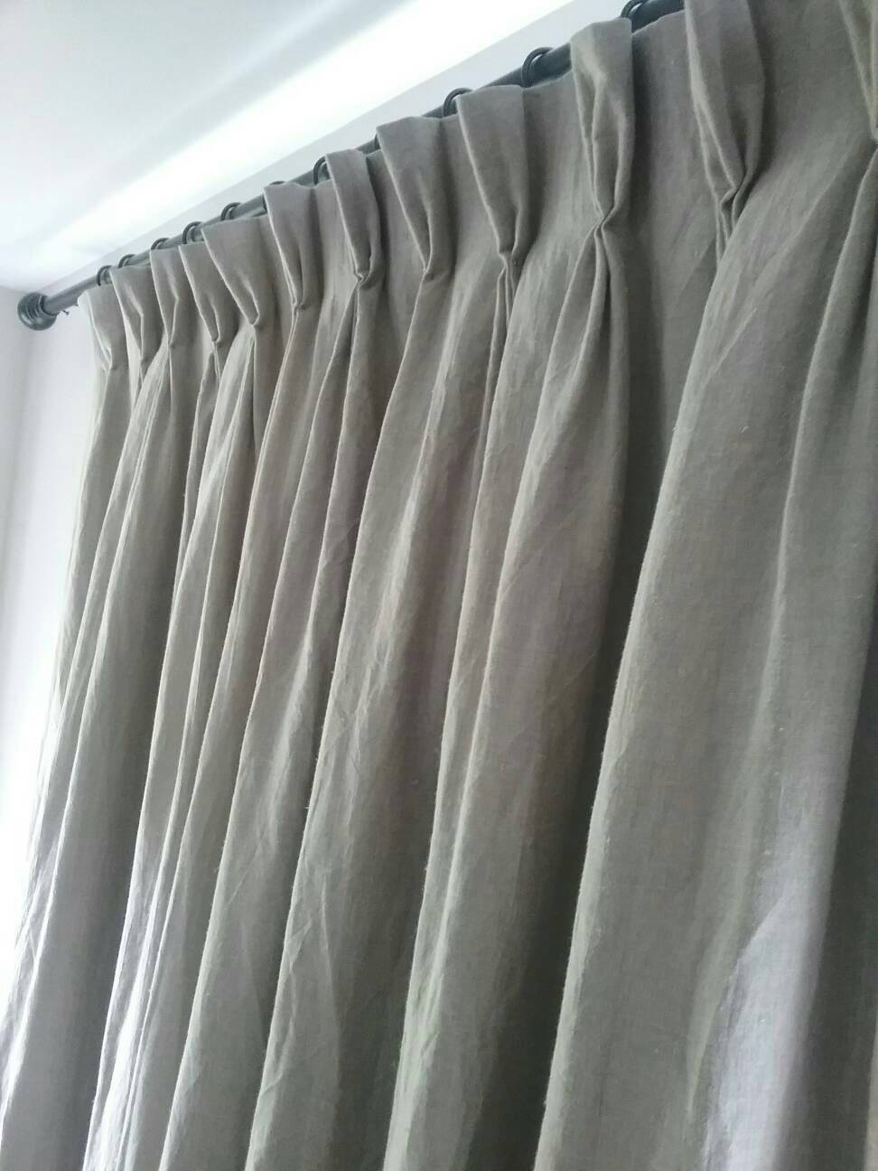 Vicky, Washed linen pinch pleat drapes. 