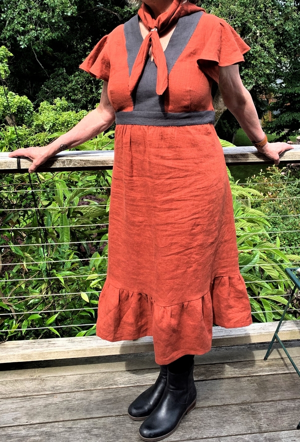 Josette, I am certainly not a model, but I had to send this photo of a dress I made with the lovely linen fab...