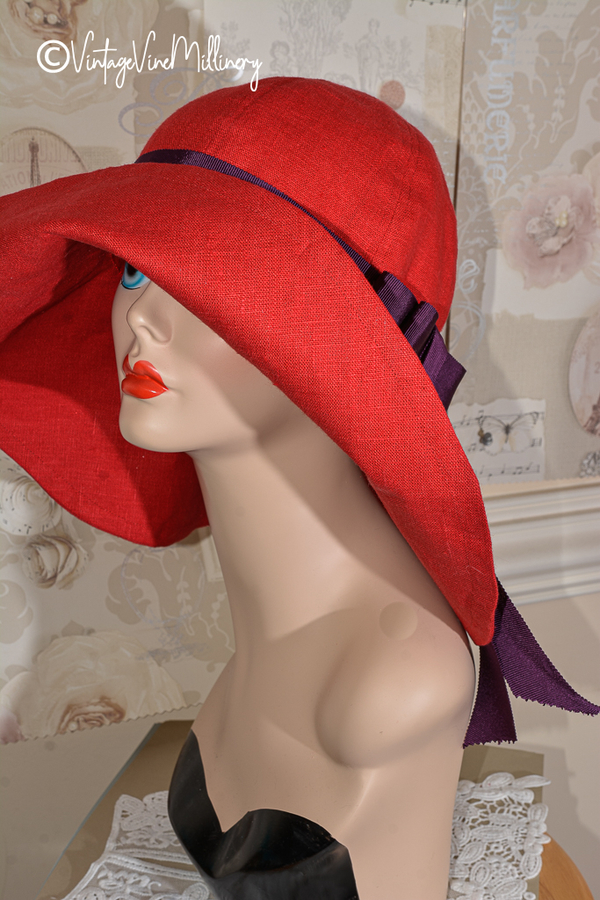 tresa, Red Linen Wide Brim Hat....Love your linen....