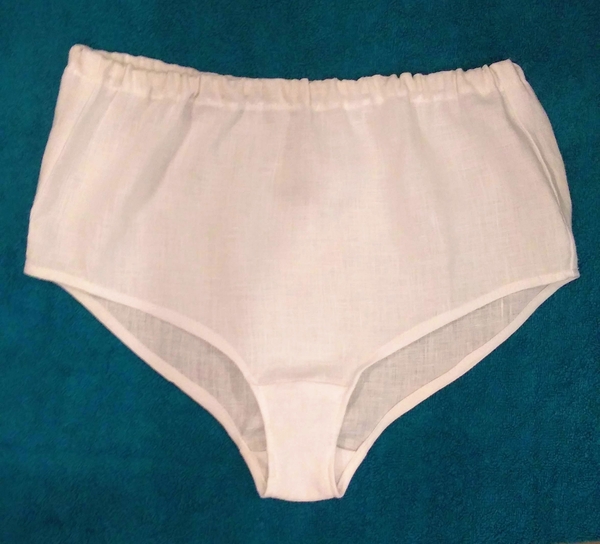 Ellen, Crisp and clean, modest optic white linen panty for women who want linen next to their skin for maxi...