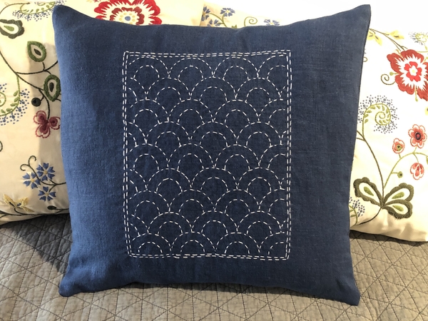 Carol, Sashiko embroidery on Insignia Blue