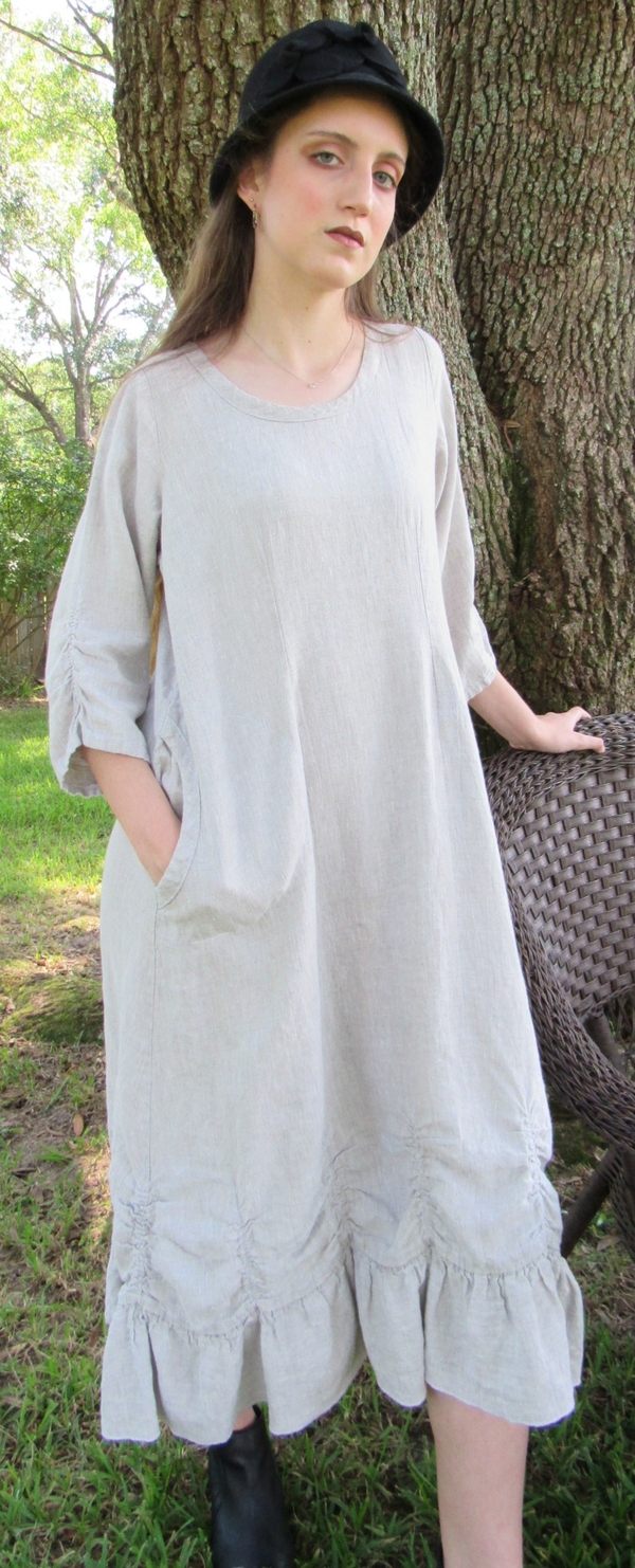 Becky  , Our Megan dress using IL019 Mixed Natural linen. This fabric is perfect for our style clothing! We d...