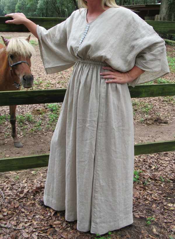 Becky  , Our Maxi dress is a perfect design for linen. We used Mixed Natural for this version. We also make i...