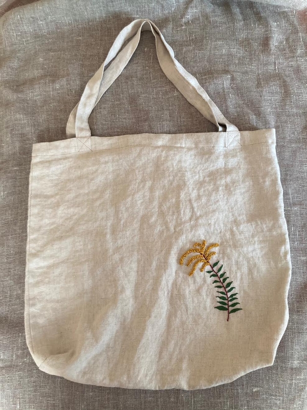 Judith, Theme: Nature and Environment. I sewed this bag from mid-weight linen and embroidered my latest wild...
