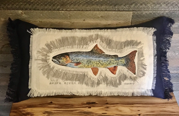 Nancy, Hand-painted Cutthroat Trout linen and canvas home decor lumbar pillow