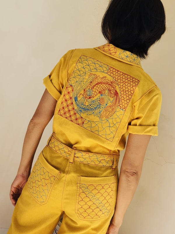 Geri, Hand-stitched sashiko on my Blanca Flight Suit by Closet Core Patterns. Chinese legend: there are ko...