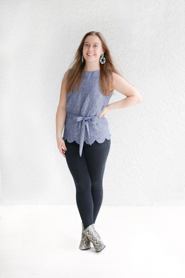 Jessica, A new fall favorite of mine! I created this scallop edge sleeveless top using Butterick Pattern 6175...