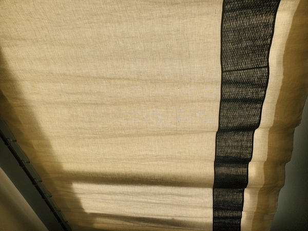 Karen, Lined panel drapes with a stripe of indigo kasuri.  I normally prefer floor to ceiling but these are...