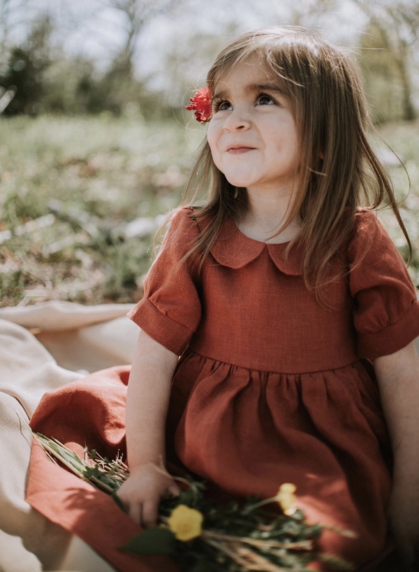 Marye Elizabeth, This beautiful dress that I made for my granddaughter is made in the 100% linen spice softened. It h...