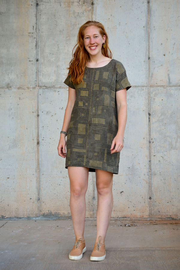 Emily, This dress by SewCo Patterns was crafted from linen dyed with fermented pomegranate skins, then prin...