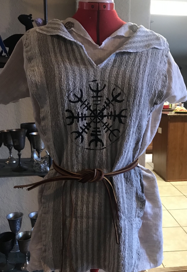 Joanne, Viking garb. Natural Mix shirt and narrow rustic over tunic