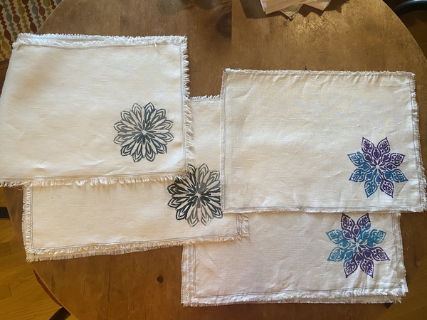 Katherine, Painted placemats with frayed edges. After making napkins with frayed edges I took a little more tim...