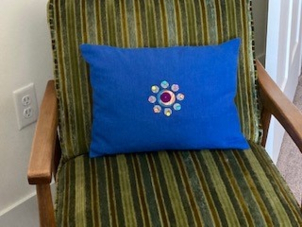 Kathleen, Small pillow in Cobalt, for my Dads 1950s chair. The pillow has a hidden zipper (easy to do, reall...