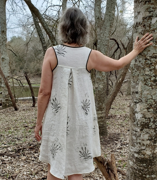 Bev, Racerback dress with my bulrush block prints, bias tape for the arm holes and neckline, and slightly...