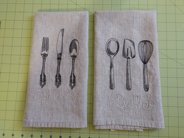 Mary , Dish towels I embroidered for family gifts. I love this fabric!! So easy to work with.