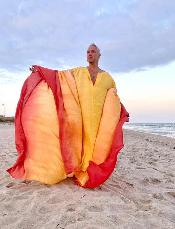 Patrick, I hand dyed 15 yds of handkerchief linen in an ombre sunset color way to create  this double width p...