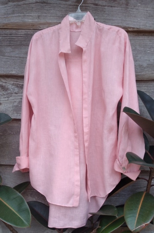 Elaine, Riva, front. I usually cold press my pre-shrunk linen. Forgot to do it! sleeves too long - and cuff...