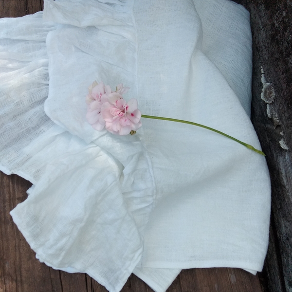 Michelle, Beautiful hand towel crisp white linen with light linen ruffles