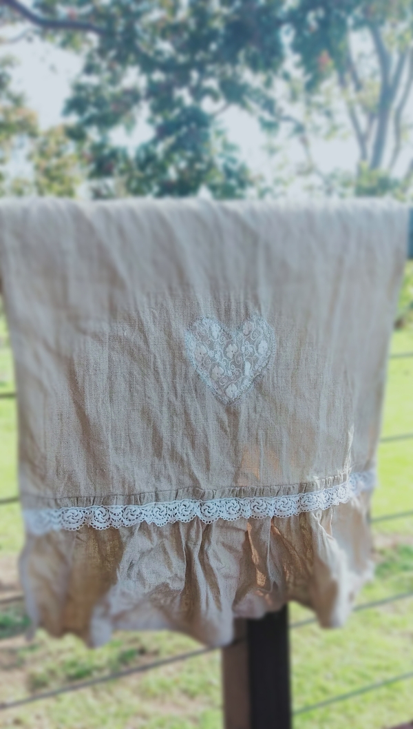 Michelle, Mid weight linen hand towel with antique lace insert.