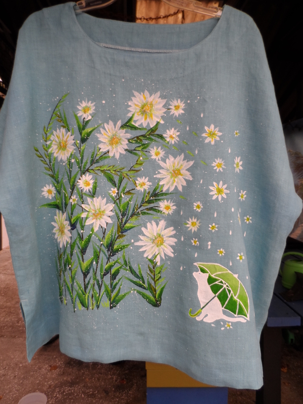 Martha, This took the Rit Evening Blue dye really well. I then hand painted the Raining Daisys with Jacou...