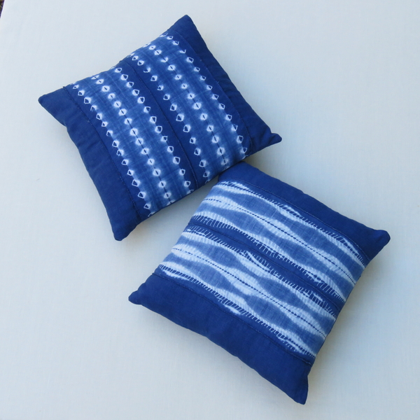 Erica, linen pillows dyed with Indigo using an African stitch resist technique