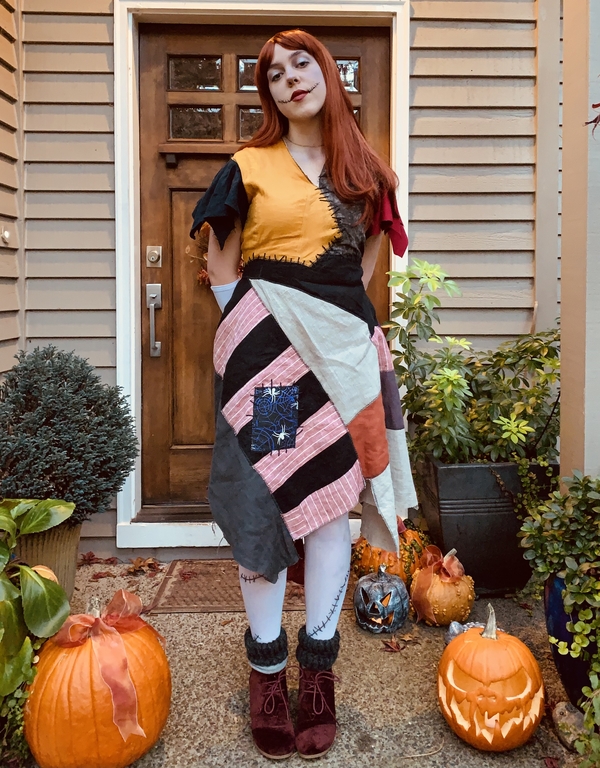 Josette, Halloween Costume ~ Sally from The Nightmare Before Christmas. Made from 100% Linen scraps with a fe...