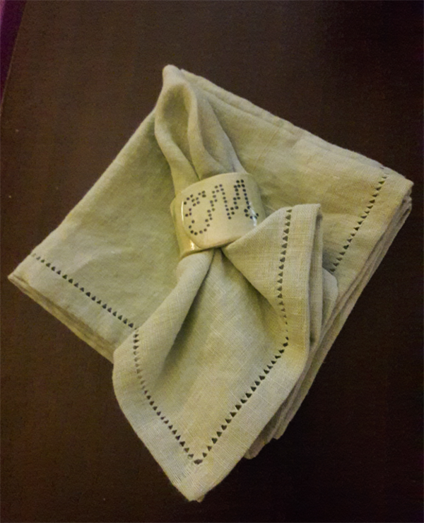 Dorothy, I made the napkin rings in a clay class and needed napkins to go with them!! This lovely linen was j...
