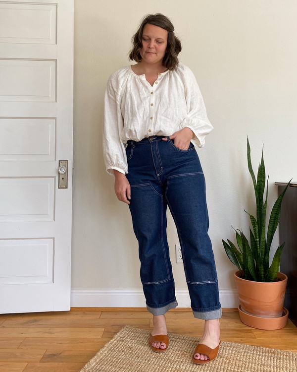 Christina, I have a love for oversized romantic blouses and I hacked the Roscoe blouse pattern with a button pl...