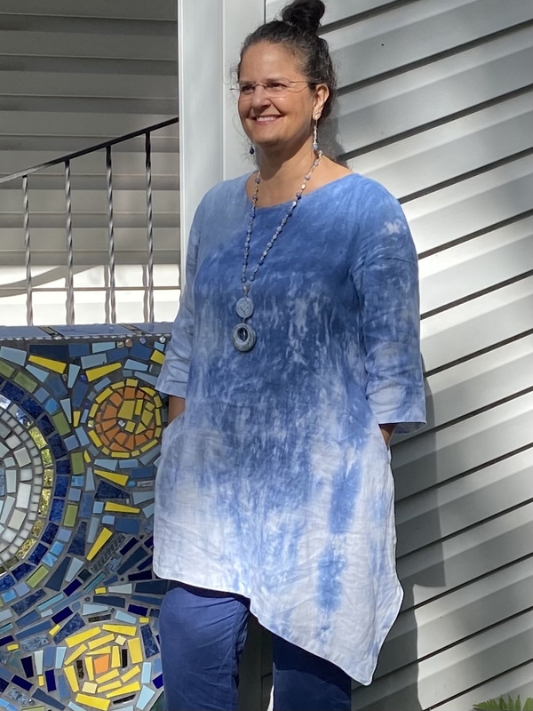 Sherrie, Hand dyed asymmetrical blouse with pockets.