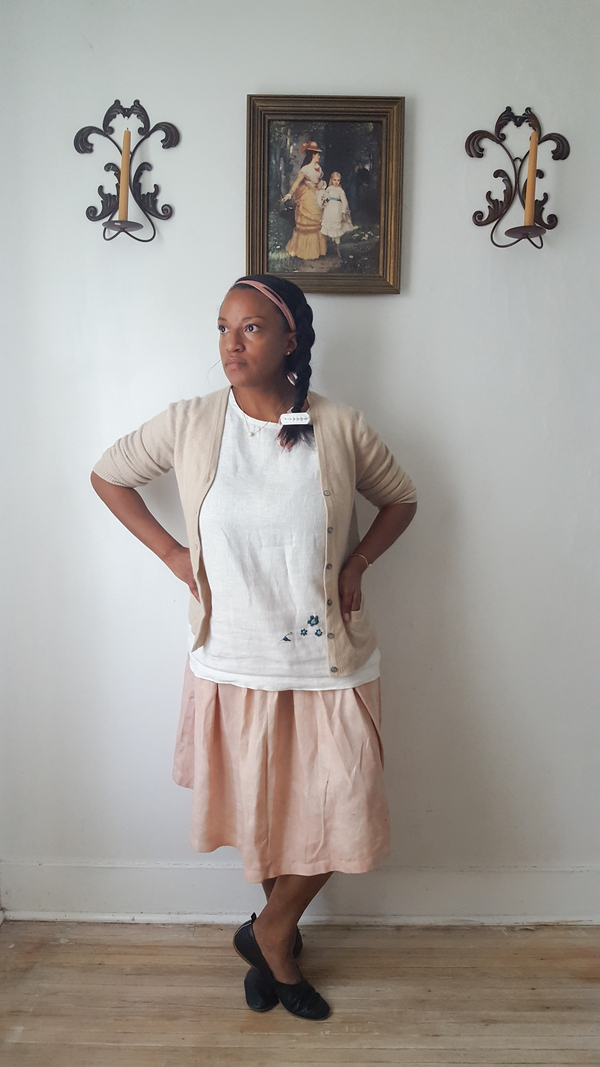 Natisha, I used the bleached linen to make a Phoebe Tank and added embroidery. 4C22 fabric for my skirt, whic...