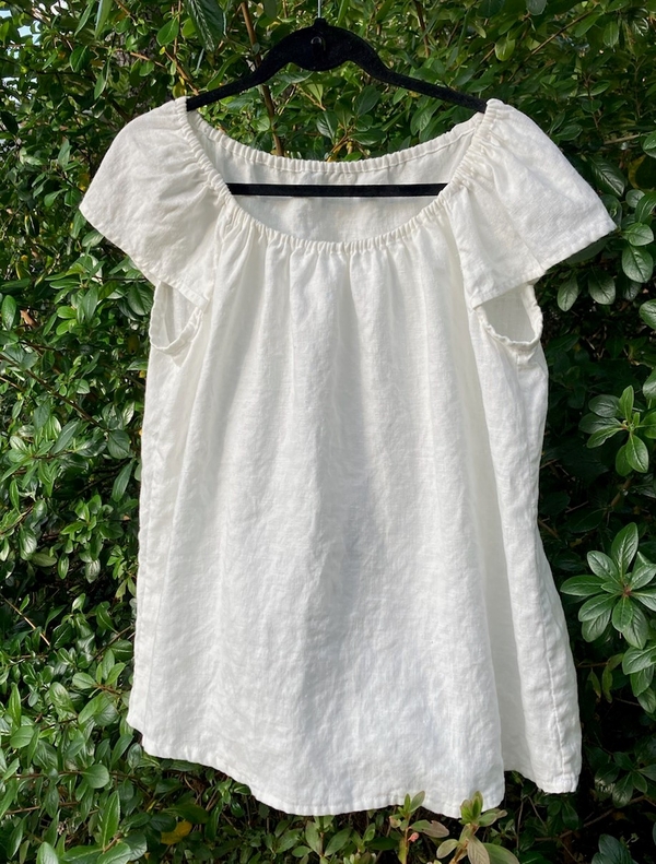 Ramune, The perfect summer top. Loose fitting, fluttery cap sleeves. Made from lL019, bleached white FS. Abo...