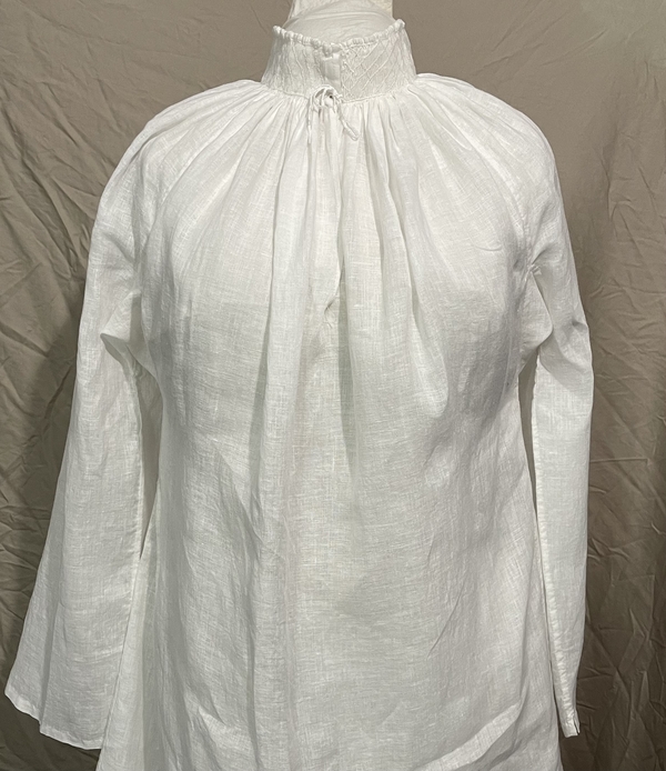 Anne, 16th c. German style smocked shirt. Hand sewn with lemon thread and pleated using a pleating machine...
