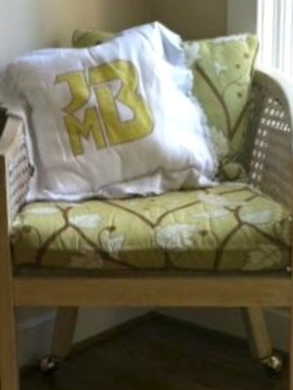 Ann, White fringed pillow with applique monogram to match my sisters chair.  IL19 has the body and thick...