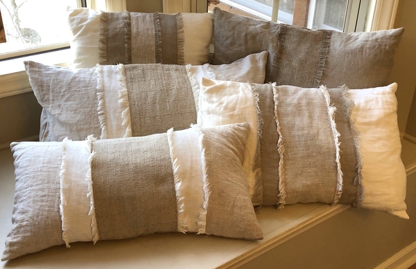 Susan, Working with a variety of weights, using bleached and natural colors, to create pillow covers. The f...