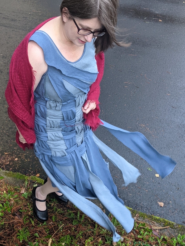 Jess, Bleached IL019, dyed navy and gray. 
With a simple sheath dress pattern as the base, I designed a co...