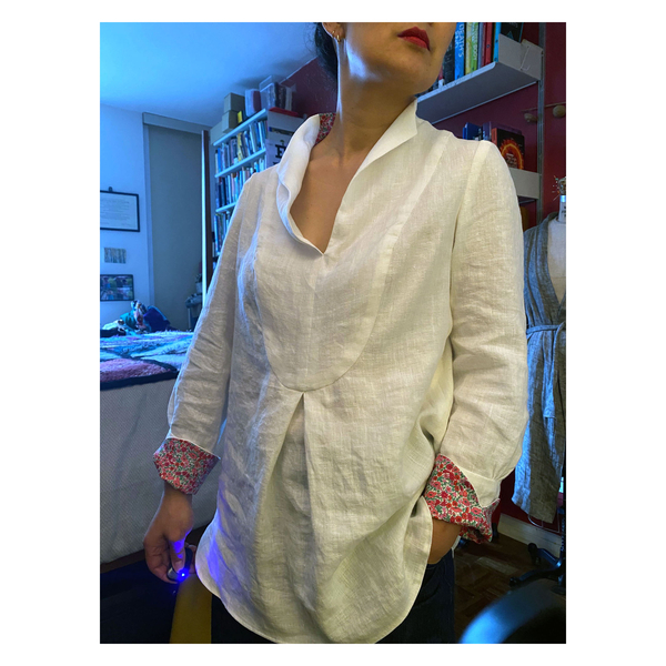 Claire, Slip-on classic tuxedo inspired shirt by A Verb for Keeping Warm: Nell Shirt (mod: back +yoke/pleat....