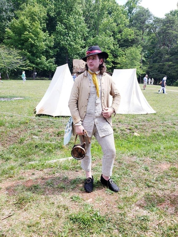 William, A matching waistcoat and trouser combo of 9oz blue checked linen, as described in descriptions of ar...