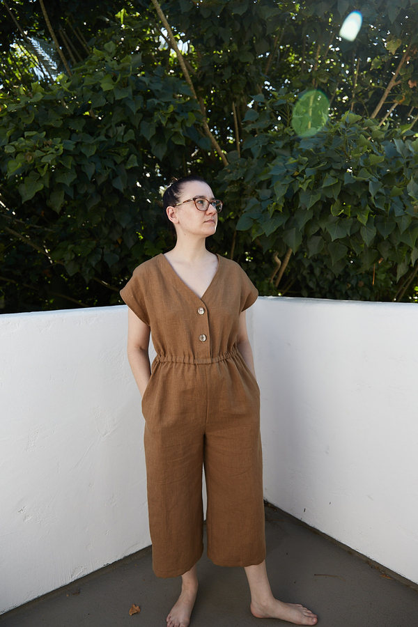 Lauren, This is my Alejandra Jumpsuit in 4C22 Ginger (Softened). I adjusted the pants to be wide-leg and cro...