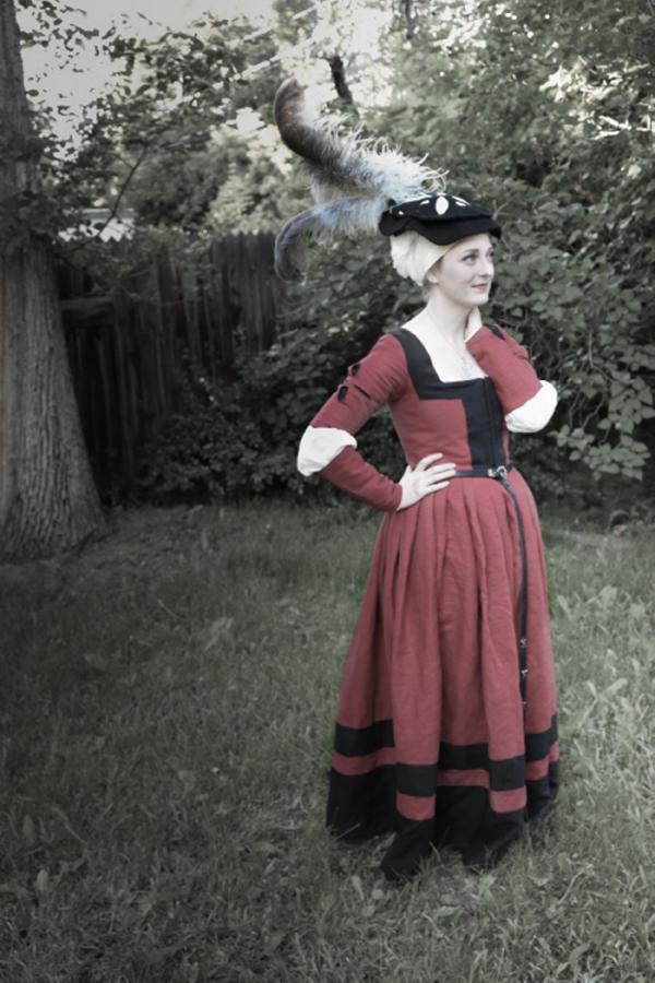 Sarah, Early 16th century German dress.  Made with crimson, black, and optic white.