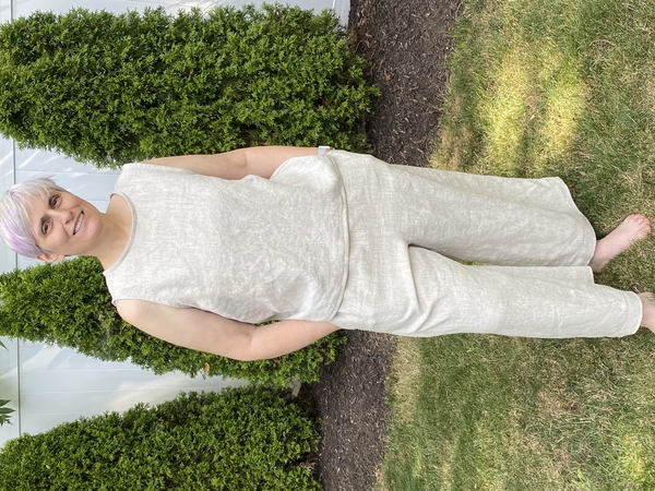 Victoria, Linen tank and Cass pants.  First linen project.  The instructions were clear and I learned a lot go...