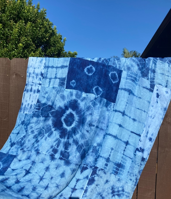 Deon, Using different linen weights, but primarily IL019, used Shibori dye technique on a variety of stash...