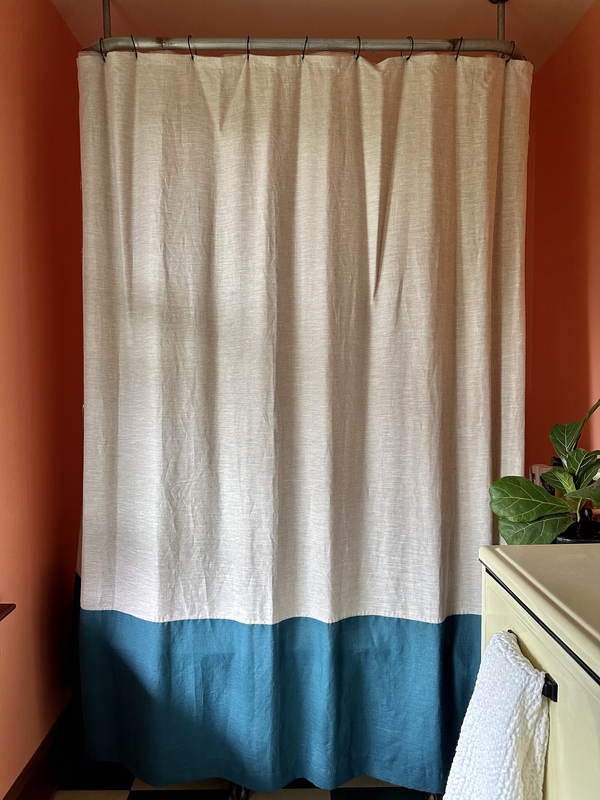 Darcy, Two-Toned Shower Curtain! Standard size 72x72 in. Button holes at the top for the hangers to go thro...