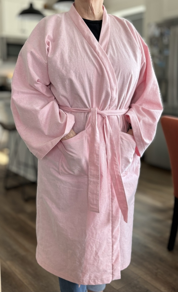 Lisa, Flannel robe made using Faye Linen Duster Sewing Pattern.