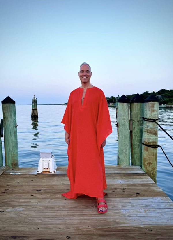 Patrick, I created this caftan to wear in the beautiful beach community of Fire Island Pines here in NY to en...