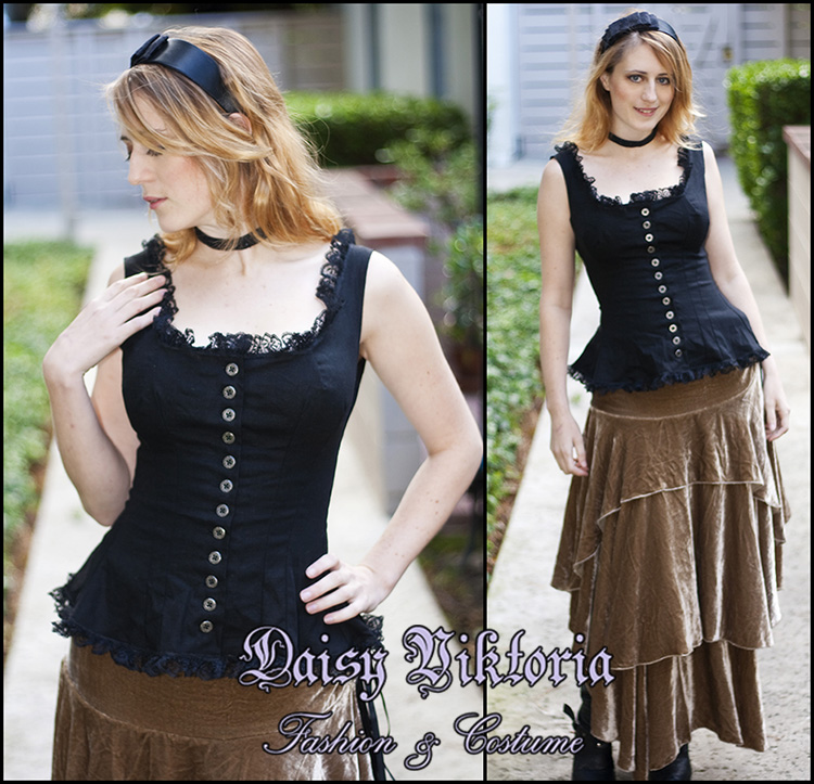 Daisy, Black linen camisole with silver buttons and delicate lace edging. I was inspired by the look of the...