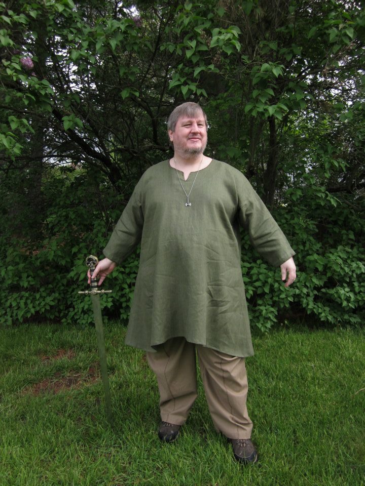 Kristina, Viking mens tunic with blanket stitch embroidery at the neckline and sleeve.  This project was for...