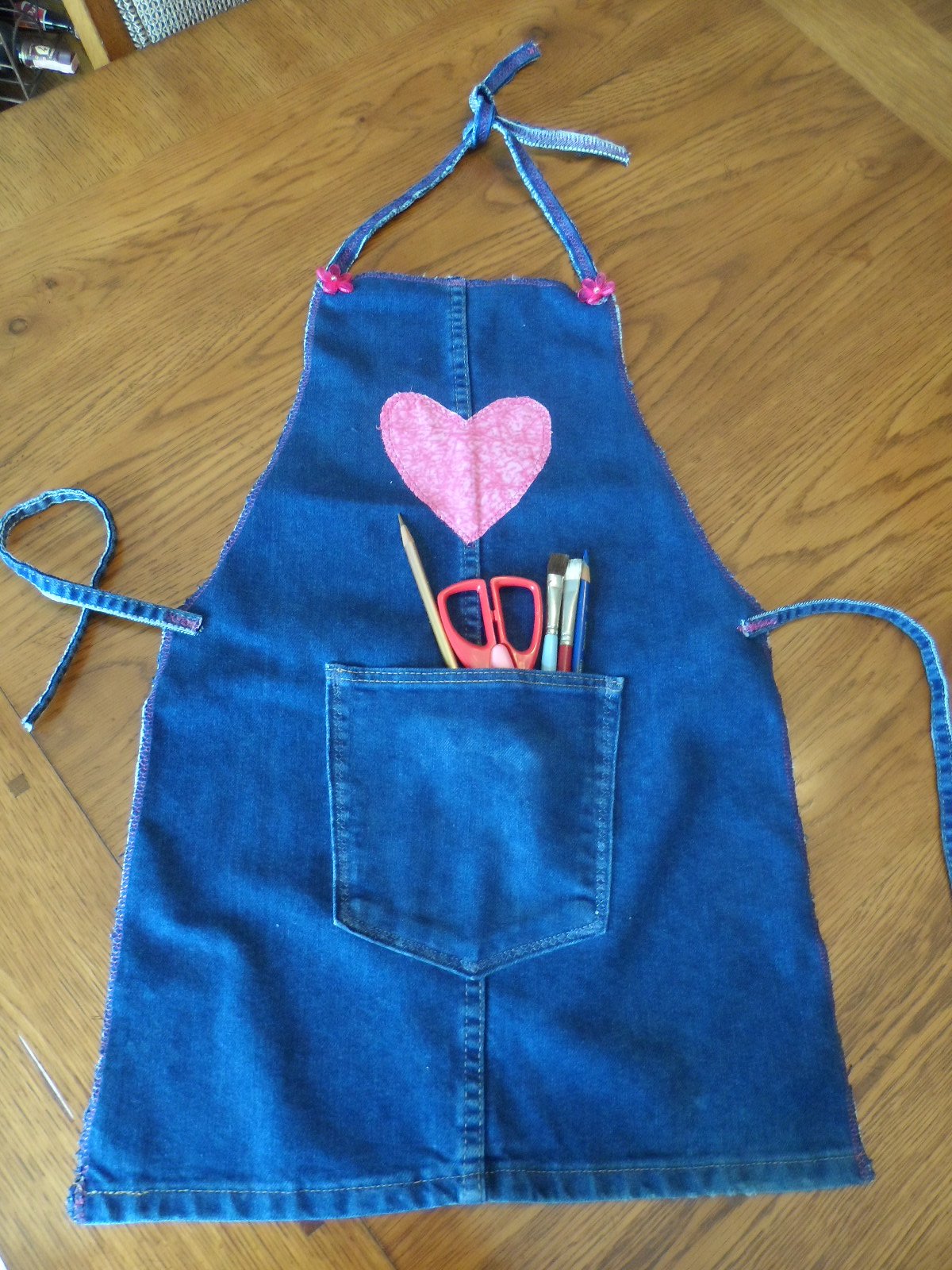Marilyn, Childs art apron from jeans pant leg