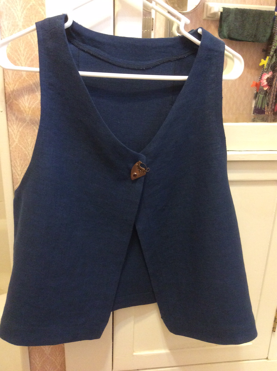 Pat, front of Insignia blue 4C22 vest from a pattern I made.  I love this color and the feel of the 4C22,...