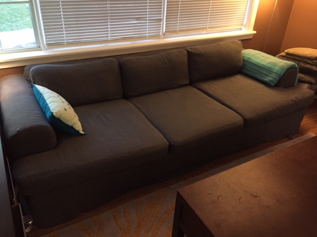 Barbara mcclenny, Custom Slip covered couch in Asphalt 4C22 Linen.
All cushions zip off for washing.